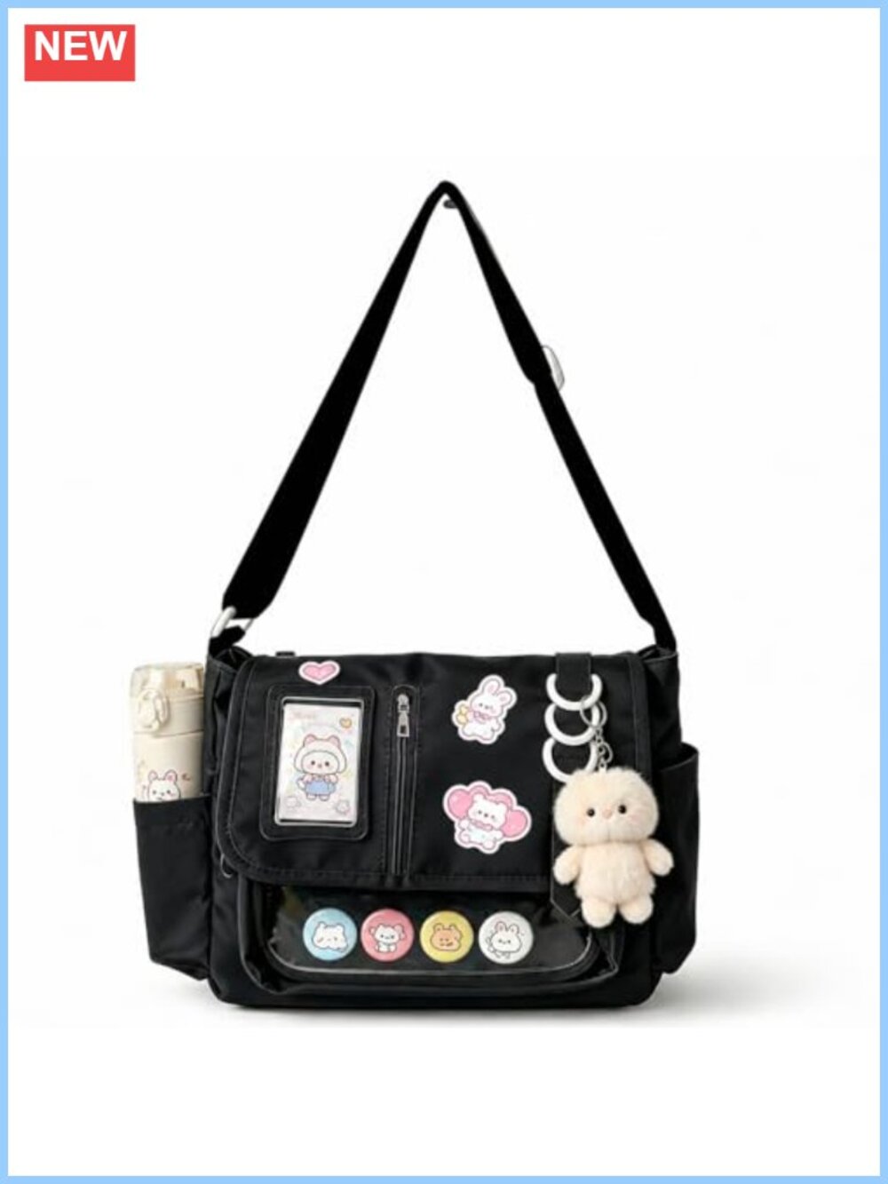 Ita Messenger Bag Crossbody with Water Bottle Holder & Badge Display Window